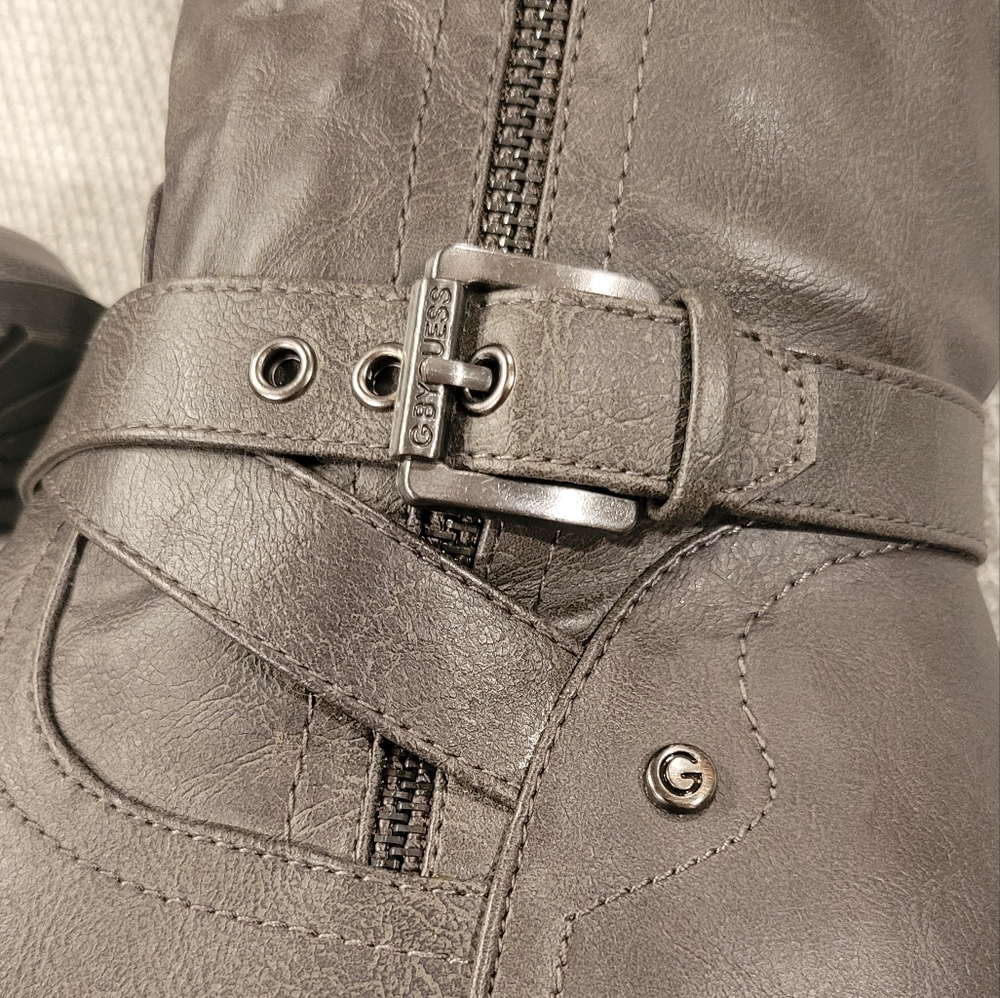 Gray Guess Wide Calf Tall Boots Zip Buckles Riding "Halsey" 7.5, Barely Worn - Picture 7 of 16
